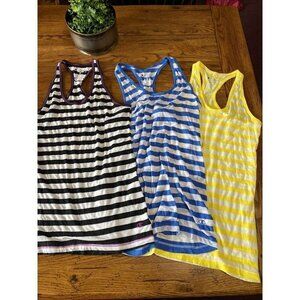 Champion Women's Raceback Athletic Sports Tank Top Striped Blue/yellow/black Med